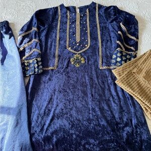 Blue Velvet Embroidered Dress
